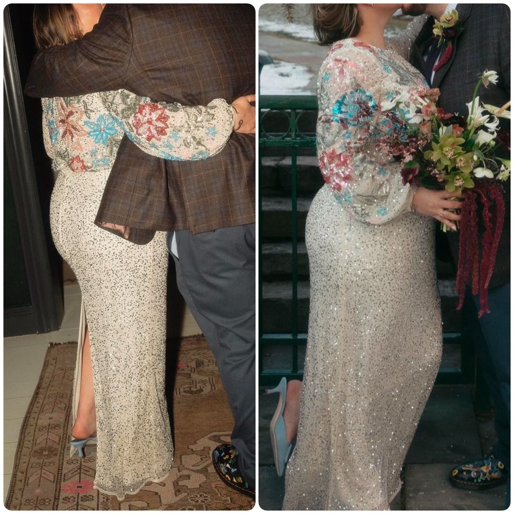 MAC DUGGAL 5615 DRESS size 16 beige  embellished floral gown - Picture 5 of 17